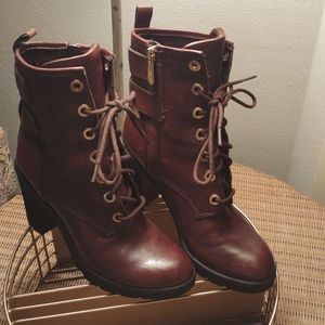 Guess brown leather heeled boots